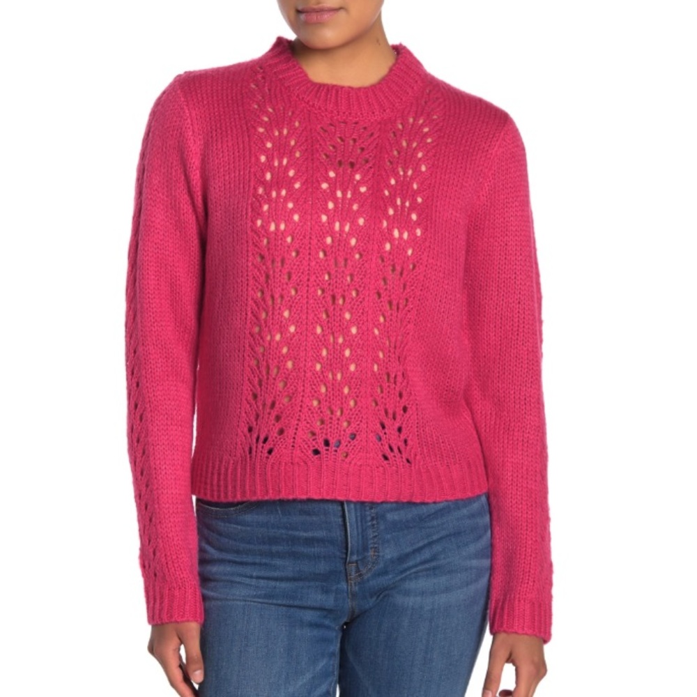 Woven Heart Pink Open Stitch Pullover Sweater Size Large